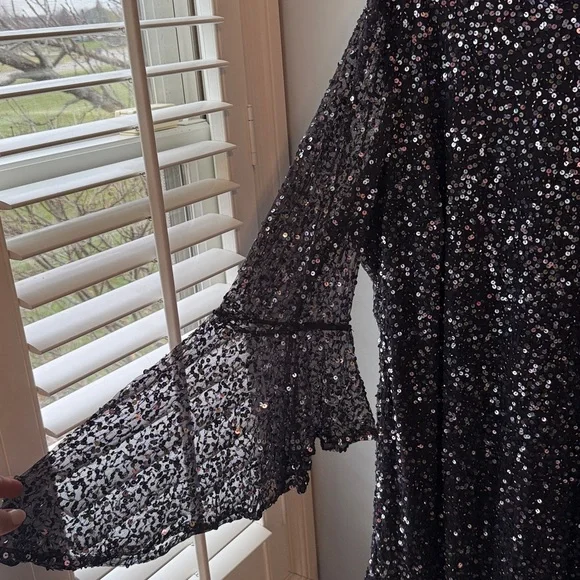 Pisarro Nights Sequence Party Formal Sheer Bell Sleeve Dress NWT - Picture 4 of 9